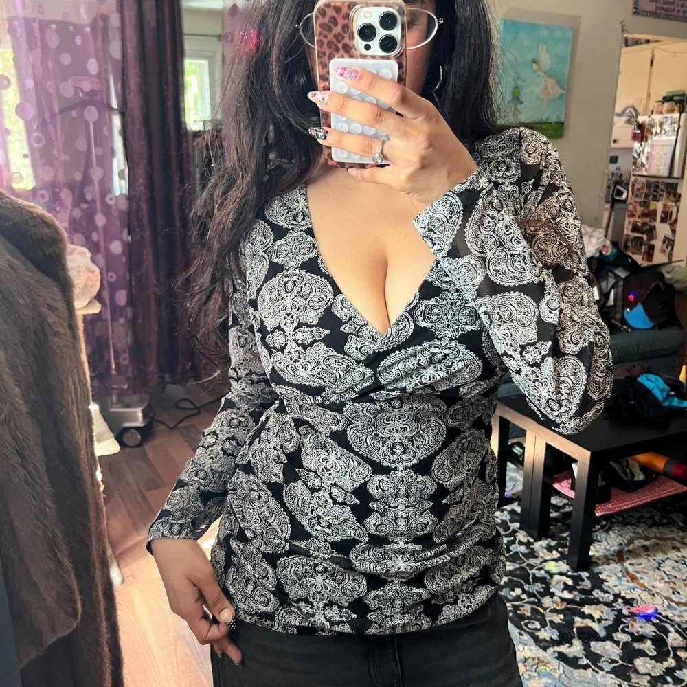 Paisley Mesh Long Sleeve Babydoll Top
